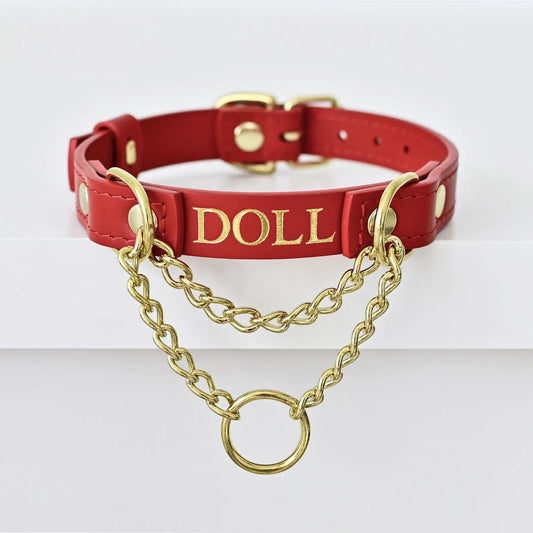 Custom Leather Martingale Collar Choker with Foil Stamping Embossing