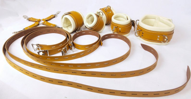 Tan and Cream Bondage Cuffs Restraints