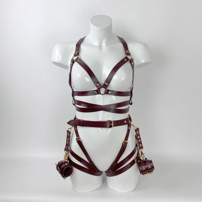 Burgundy Leather Body Harness