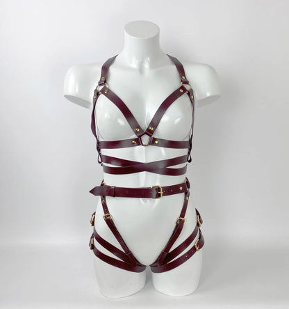 Burgundy Leather Body Harness