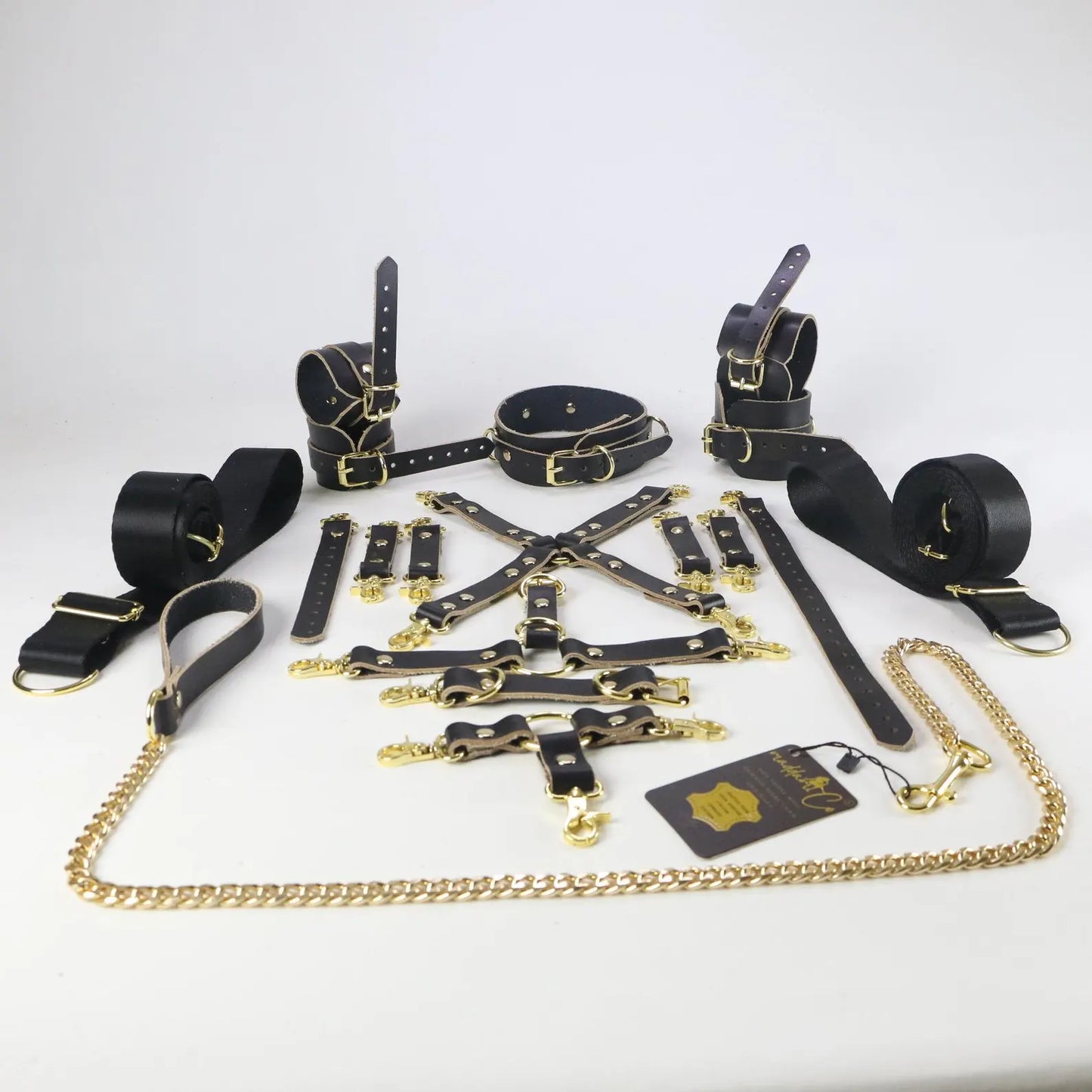 Bondage Set 24 pcs Leather BDSM Restraints Waist Belt, Thigh Cuffs Hand,Ankle Cuffs, Connector Equipment, Bed Bondage Set